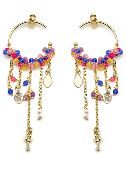 Boucles d'oreilles Luxenter en argent sterling 925 et cristal multicolore finition or 18k-Busde - Kiabi