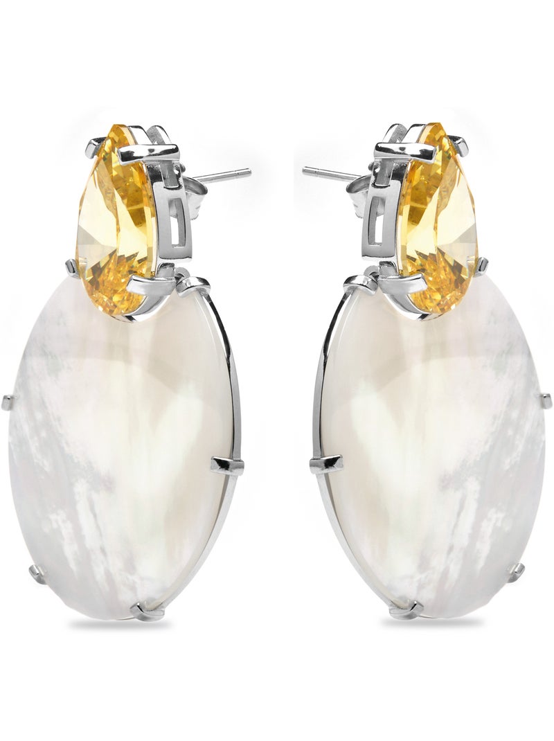 Boucles d'oreilles Luxenter en argent sterling 925 et nacre blanche finition or jaune 18k-Mubi Blanc - Kiabi