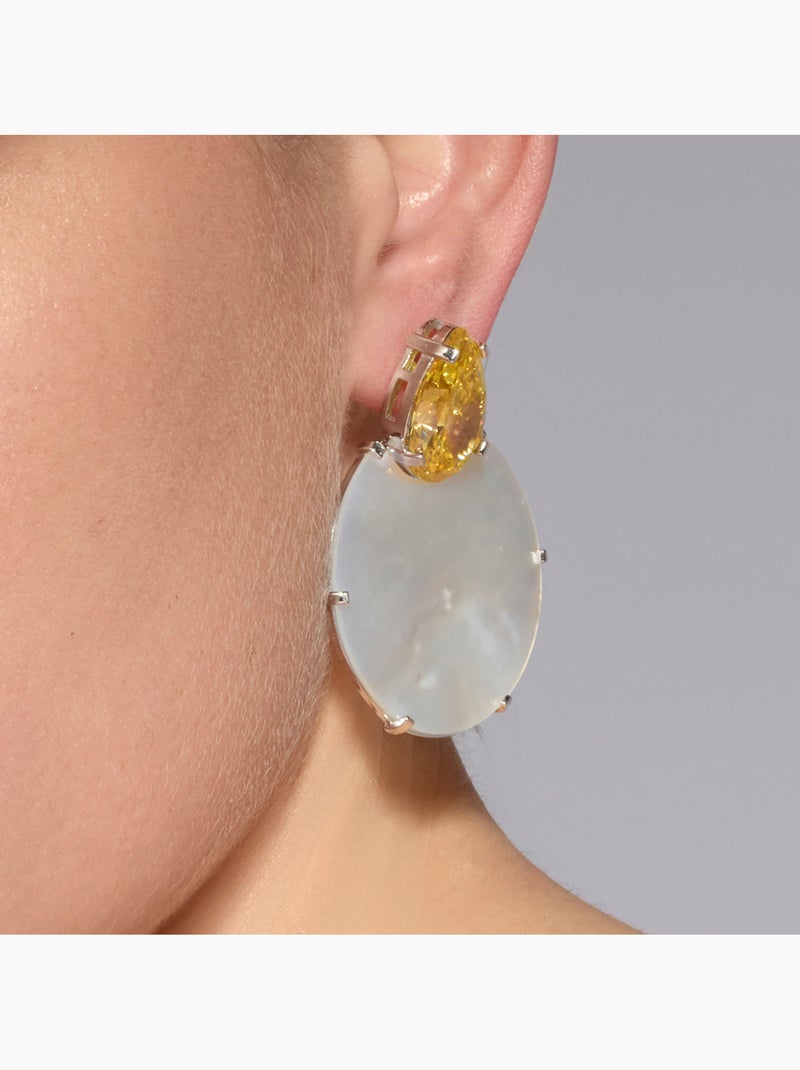 Boucles d'oreilles Luxenter en argent sterling 925 et nacre blanche finition or jaune 18k-Mubi Blanc - Kiabi