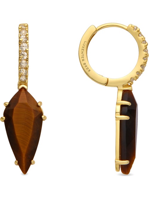 Boucles d'oreilles Luxenter en argent sterling 925 et œil-de-tigre finition or 18k - Ordi - Kiabi