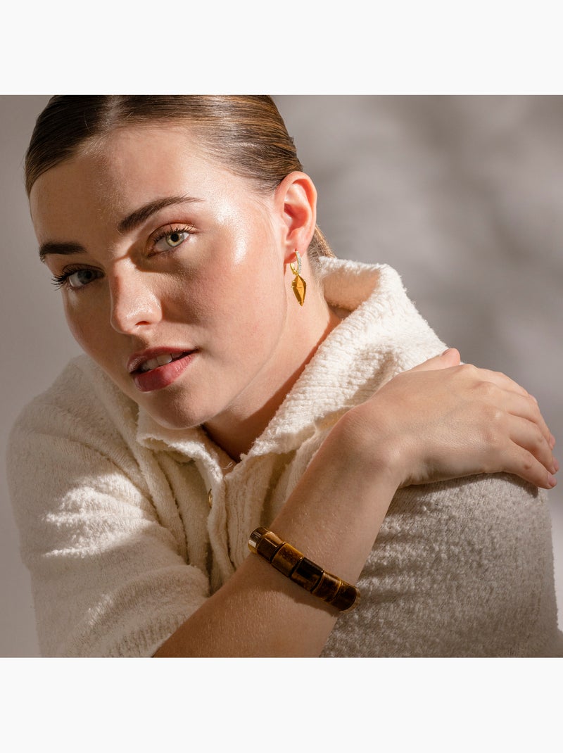 Boucles d'oreilles Luxenter en argent sterling 925 et œil-de-tigre finition or 18k - Ordi Marron - Kiabi