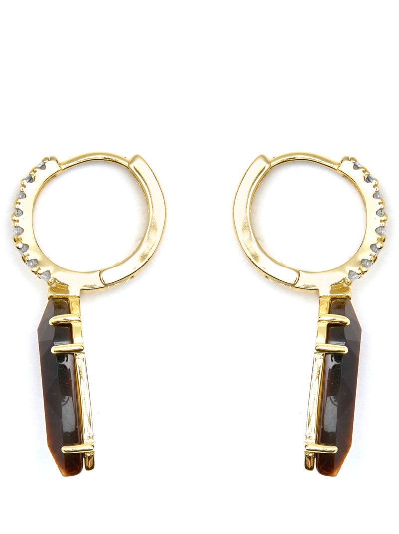 Boucles d'oreilles Luxenter en argent sterling 925 et œil-de-tigre finition or 18k - Ordi Marron - Kiabi