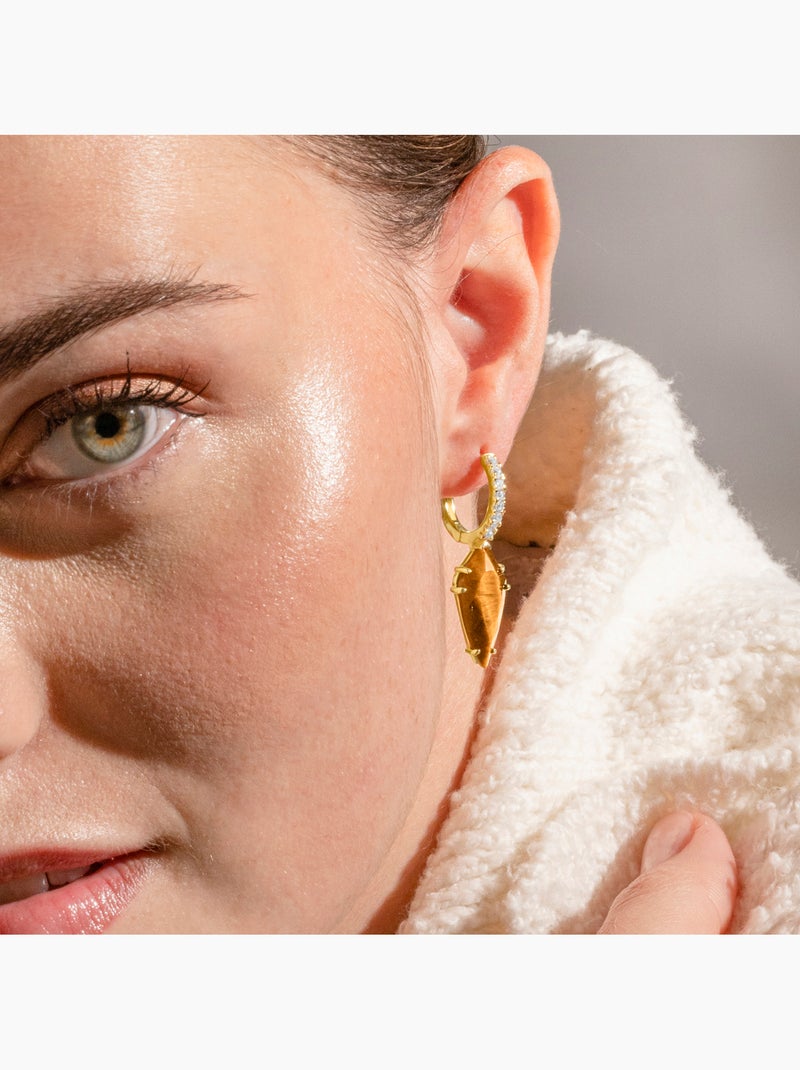 Boucles d'oreilles Luxenter en argent sterling 925 et œil-de-tigre finition or 18k - Ordi Marron - Kiabi