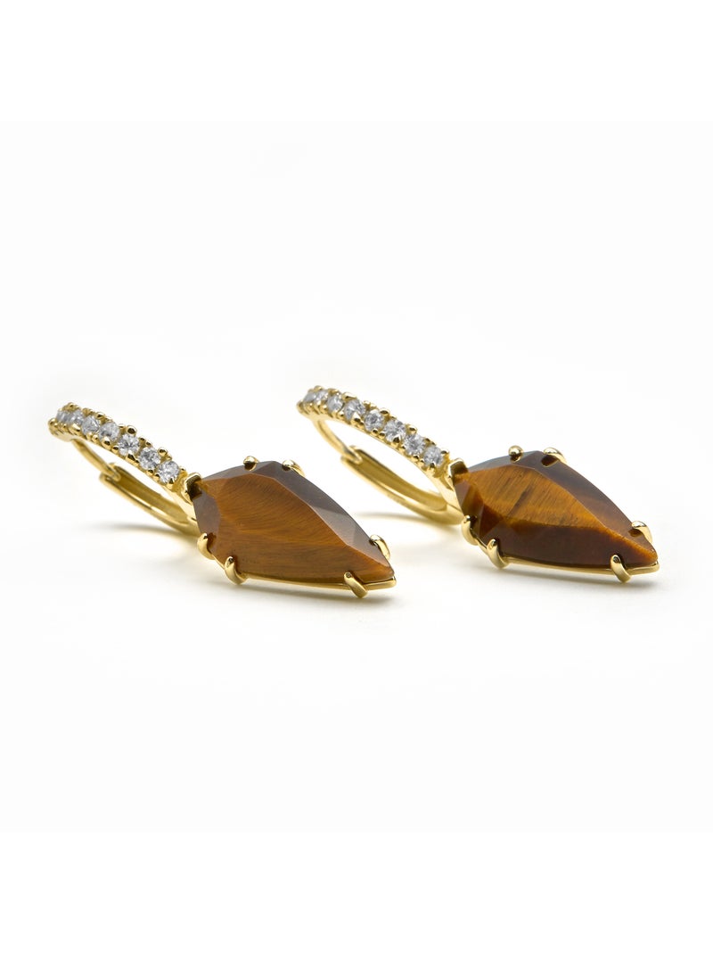 Boucles d'oreilles Luxenter en argent sterling 925 et œil-de-tigre finition or 18k - Ordi Marron - Kiabi