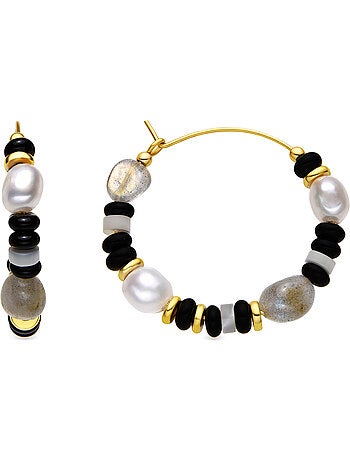Boucles d'oreilles Luxenter en argent sterling 925 et onyx, finition or 18 carats - Nanys