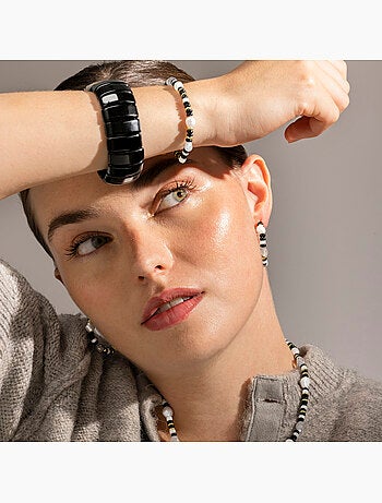 Boucles d'oreilles Luxenter en argent sterling 925 et onyx, finition or 18 carats - Nanys