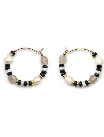Boucles d'oreilles Luxenter en argent sterling 925 et onyx, finition or 18 carats - Nanys