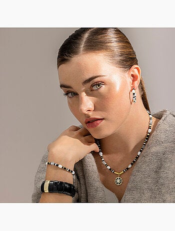 Boucles d'oreilles Luxenter en argent sterling 925 et onyx, finition or 18 carats - Nanys