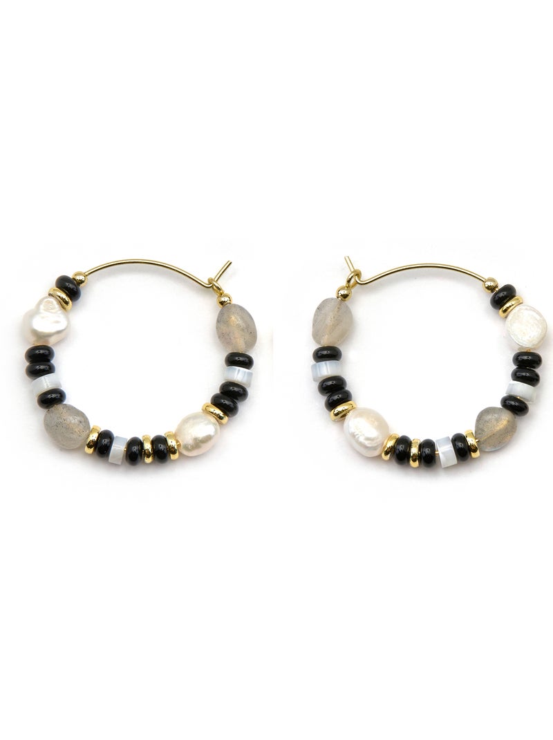 Boucles d'oreilles Luxenter en argent sterling 925 et onyx, finition or 18 carats - Nanys Noir Noir - Kiabi