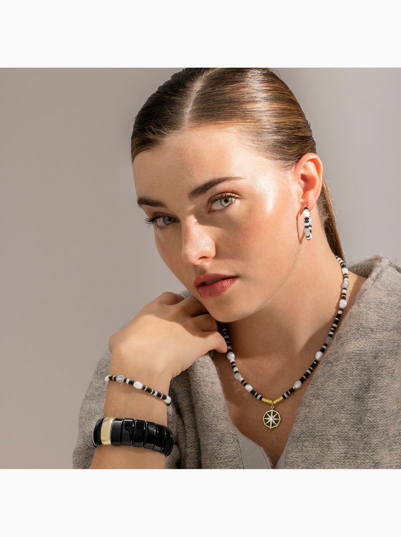 Boucles d'oreilles Luxenter en argent sterling 925 et onyx, finition or 18 carats - Nanys Noir Noir - Kiabi