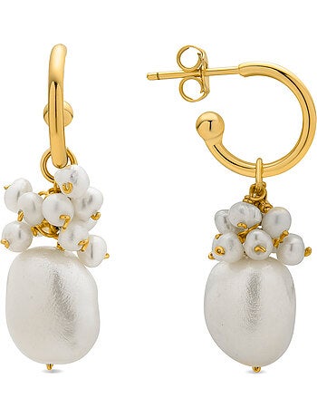 Boucles d'oreilles Luxenter en argent sterling 925 et perle blanche, finition or jaune 18 k - Zoqoyi