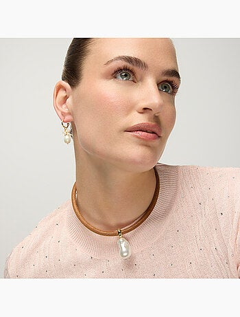 Boucles d'oreilles Luxenter en argent sterling 925 et perle blanche, finition or jaune 18 k - Zoqoyi