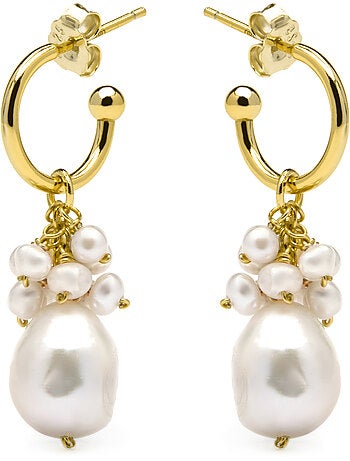 Boucles d'oreilles Luxenter en argent sterling 925 et perle blanche, finition or jaune 18 k - Zoqoyi