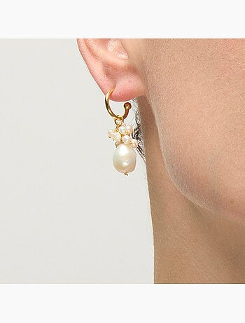 Boucles d'oreilles Luxenter en argent sterling 925 et perle blanche, finition or jaune 18 k - Zoqoyi