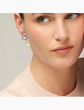 Boucles d'oreilles Luxenter en argent sterling 925 et perle blanche, finition or jaune 18 k - Zoqoyi