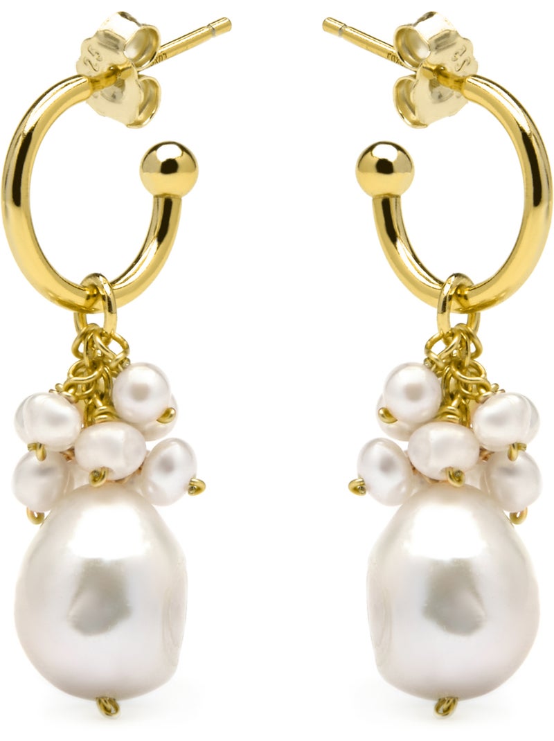 Boucles d'oreilles Luxenter en argent sterling 925 et perle blanche, finition or jaune 18 k - Zoqoyi Argent - Kiabi
