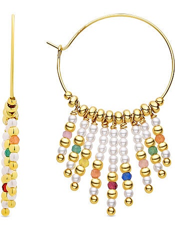 Boucles d'oreilles Luxenter en argent sterling 925 et perle blanche finition or jaune 18k-Shay