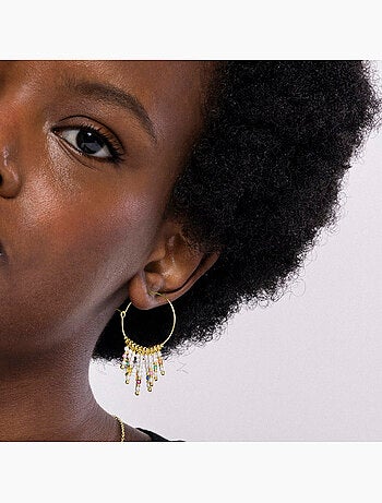 Boucles d'oreilles Luxenter en argent sterling 925 et perle blanche finition or jaune 18k-Shay