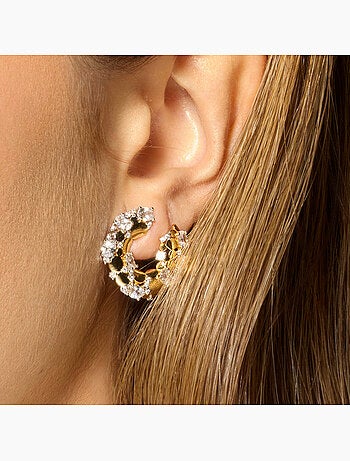 Boucles d'oreilles Luxenter en argent sterling 925 et zircone brillante finition or jaune 18k-Larent