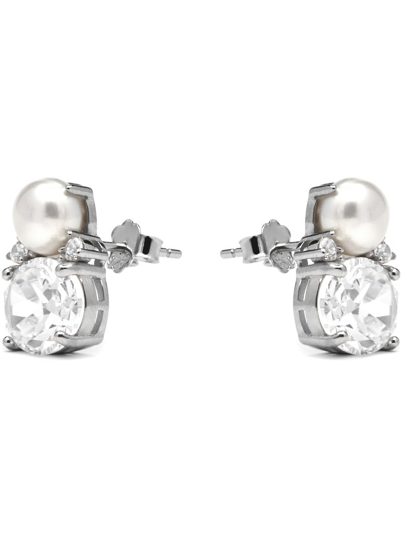Boucles d'oreilles Luxenter en argent sterling 925 et zircone brillante finition rhodium - Ward Blanc - Kiabi