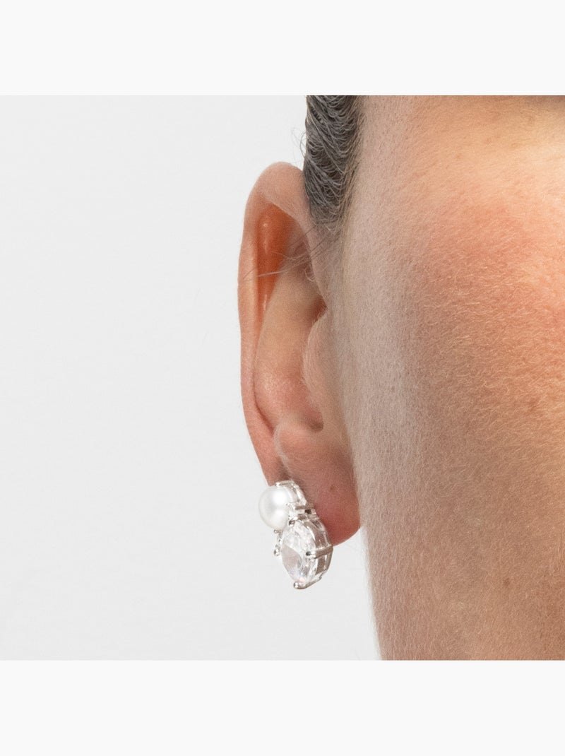 Boucles d'oreilles Luxenter en argent sterling 925 et zircone brillante finition rhodium - Ward Blanc - Kiabi