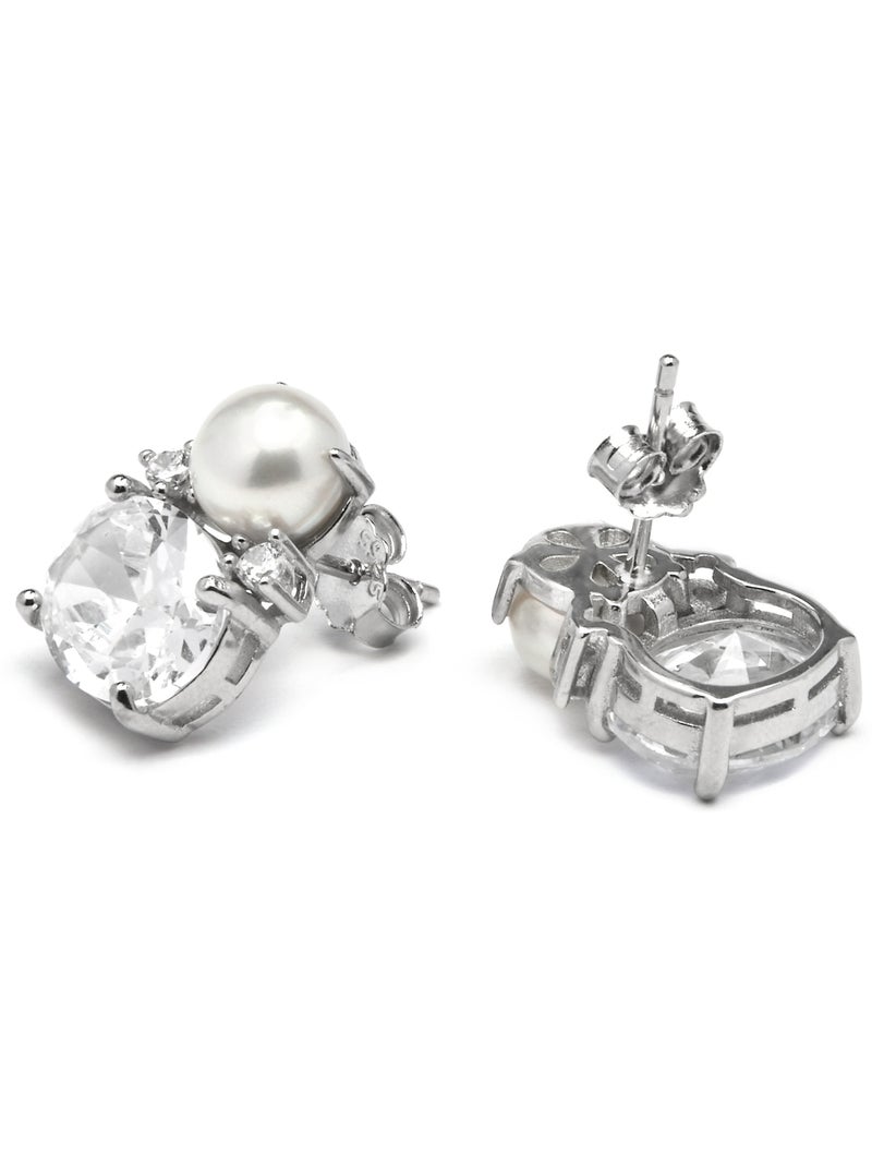 Boucles d'oreilles Luxenter en argent sterling 925 et zircone brillante finition rhodium - Ward Blanc - Kiabi