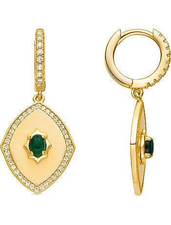 Boucles d'oreilles Luxenter en argent sterling 925 et zircone émeraude finition or 18k - Emxy