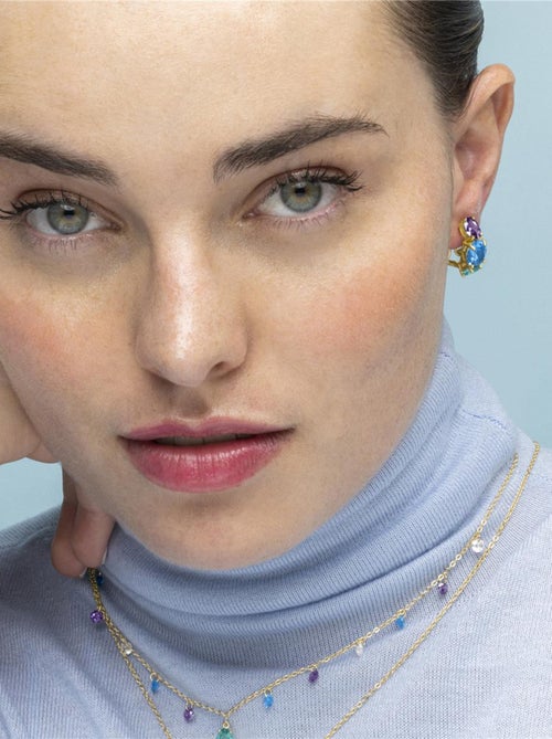 Boucles d'oreilles Luxenter en argent sterling 925 et zircone multicolore finition or 18k-Mireb - Kiabi