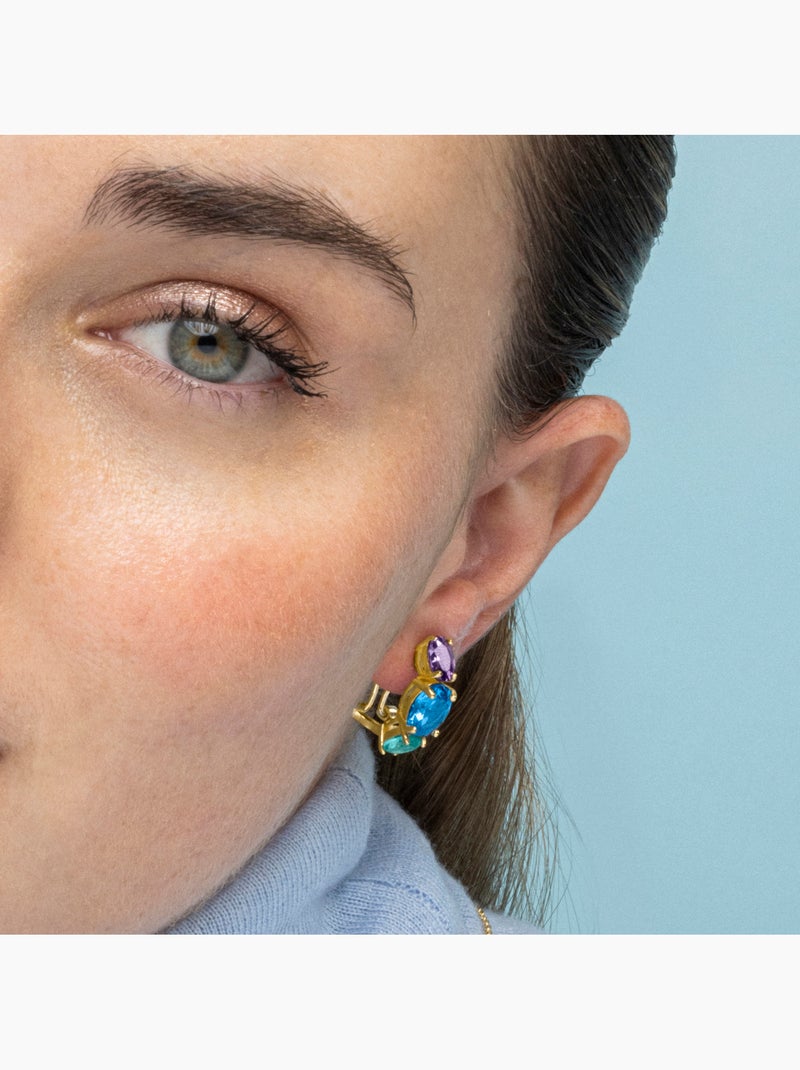 Boucles d'oreilles Luxenter en argent sterling 925 et zircone multicolore finition or 18k-Mireb Multicolore - Kiabi