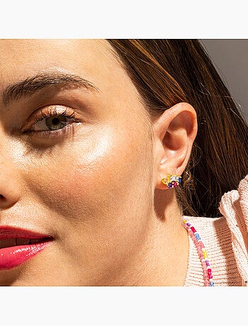 Boucles d'oreilles Luxenter en argent sterling 925 et zircone multicolore finition or 18k-Nockyo