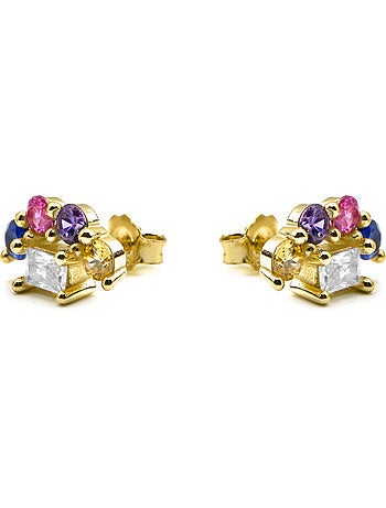 Boucles d'oreilles Luxenter en argent sterling 925 et zircone multicolore finition or 18k-Nockyo