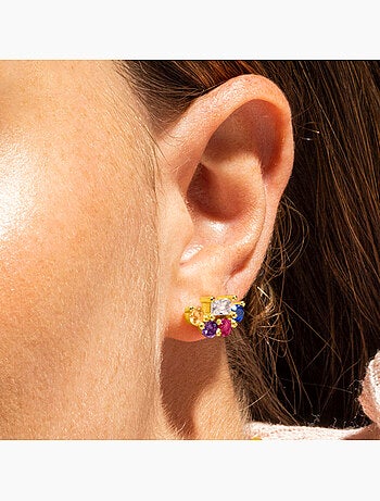 Boucles d'oreilles Luxenter en argent sterling 925 et zircone multicolore finition or 18k-Nockyo