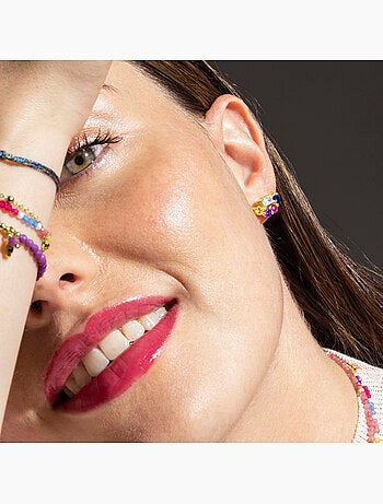 Boucles d'oreilles Luxenter en argent sterling 925 et zircone multicolore finition or 18k-Nockyo