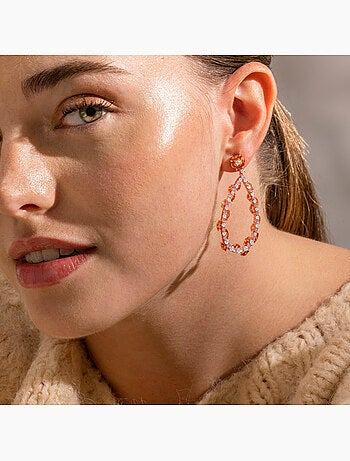 Boucles d'oreilles Luxenter en argent sterling 925 et zircone multicolore finition or rose 18k-Wade