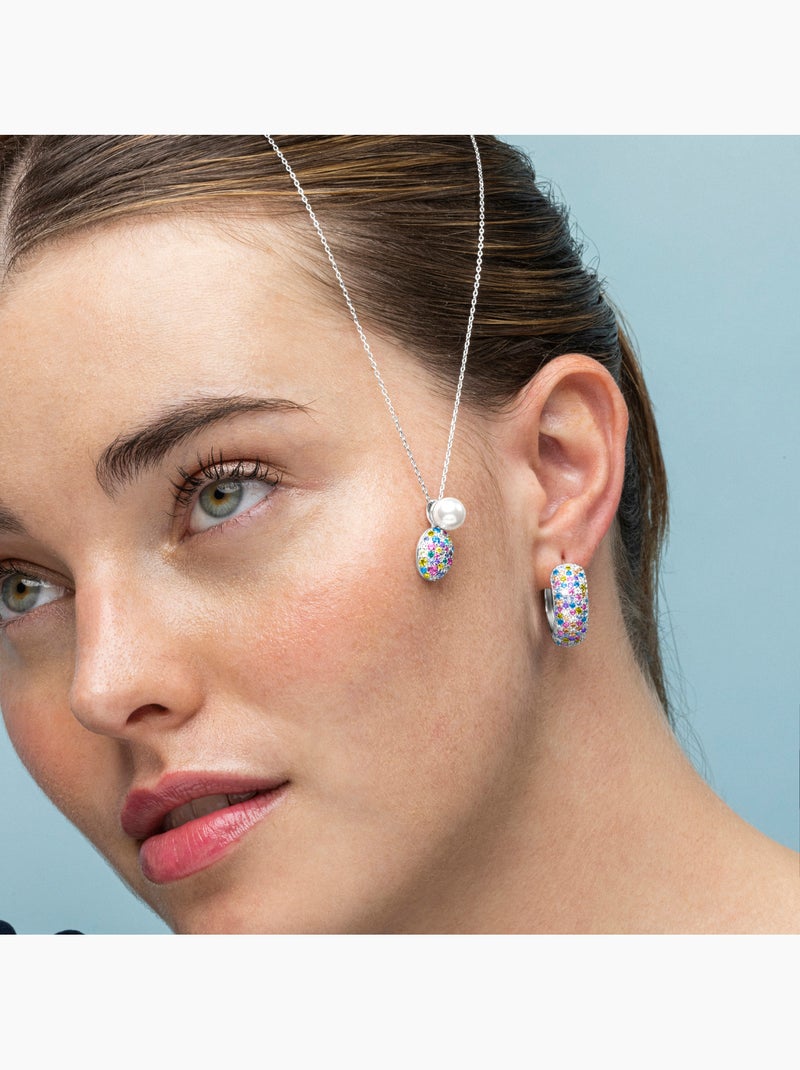 Boucles d'oreilles Luxenter en argent sterling 925 et zircone multicolore finition rhodium - Isle Multicolore - Kiabi