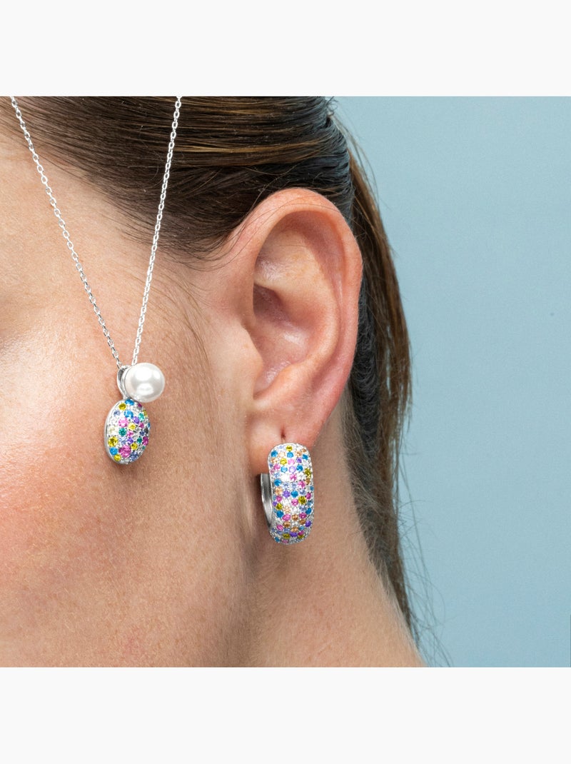 Boucles d'oreilles Luxenter en argent sterling 925 et zircone multicolore finition rhodium - Isle Multicolore - Kiabi