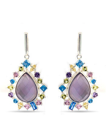 Boucles d'oreilles Luxenter en argent sterling 925 et zircone multicolore finition rhodium - Shigua