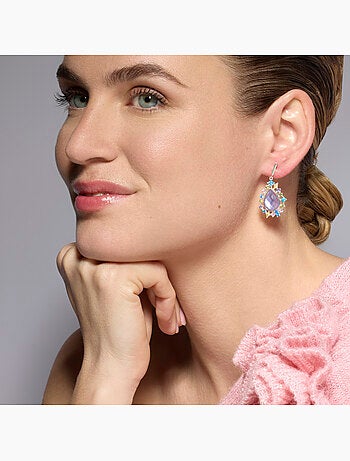 Boucles d'oreilles Luxenter en argent sterling 925 et zircone multicolore finition rhodium - Shigua