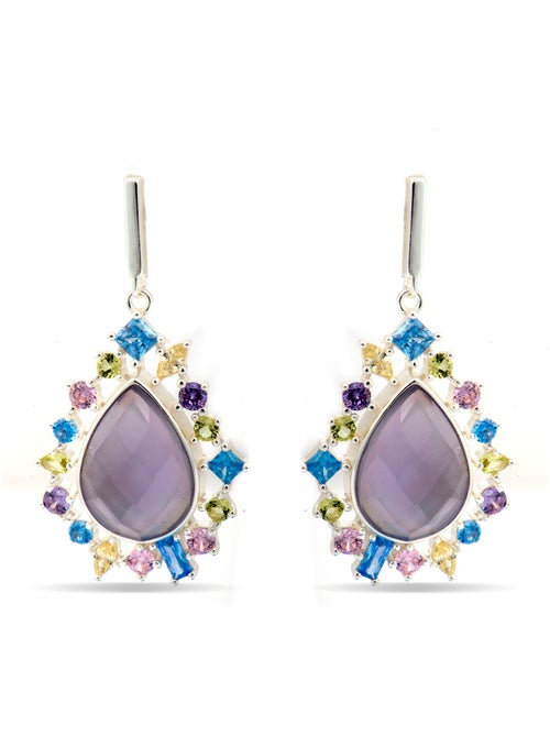 Boucles d'oreilles Luxenter en argent sterling 925 et zircone multicolore finition rhodium - Shigua - Kiabi