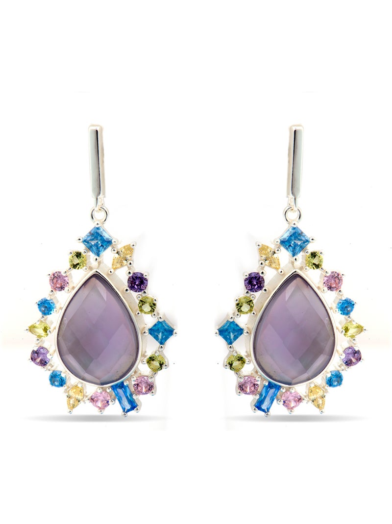 Boucles d'oreilles Luxenter en argent sterling 925 et zircone multicolore finition rhodium - Shigua Multicolore - Kiabi
