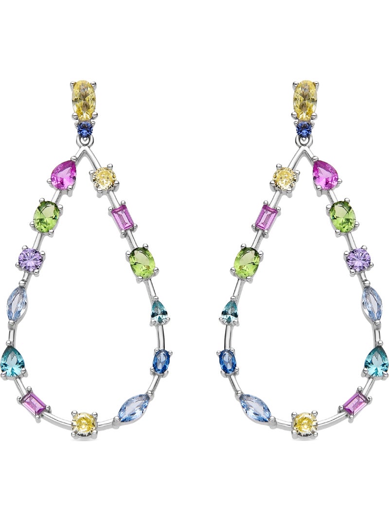Boucles d'oreilles Luxenter en argent sterling 925 et zircone multicolore finition rhodium - Weao Multicolore - Kiabi