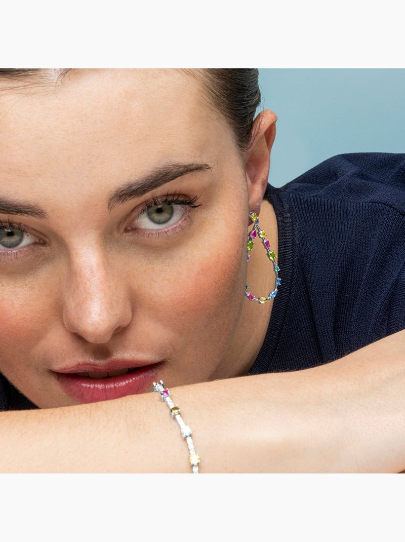 Boucles d'oreilles Luxenter en argent sterling 925 et zircone multicolore finition rhodium - Weao Multicolore - Kiabi