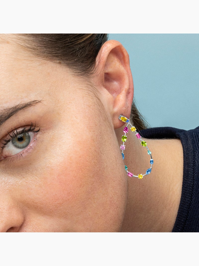 Boucles d'oreilles Luxenter en argent sterling 925 et zircone multicolore finition rhodium - Weao Multicolore - Kiabi