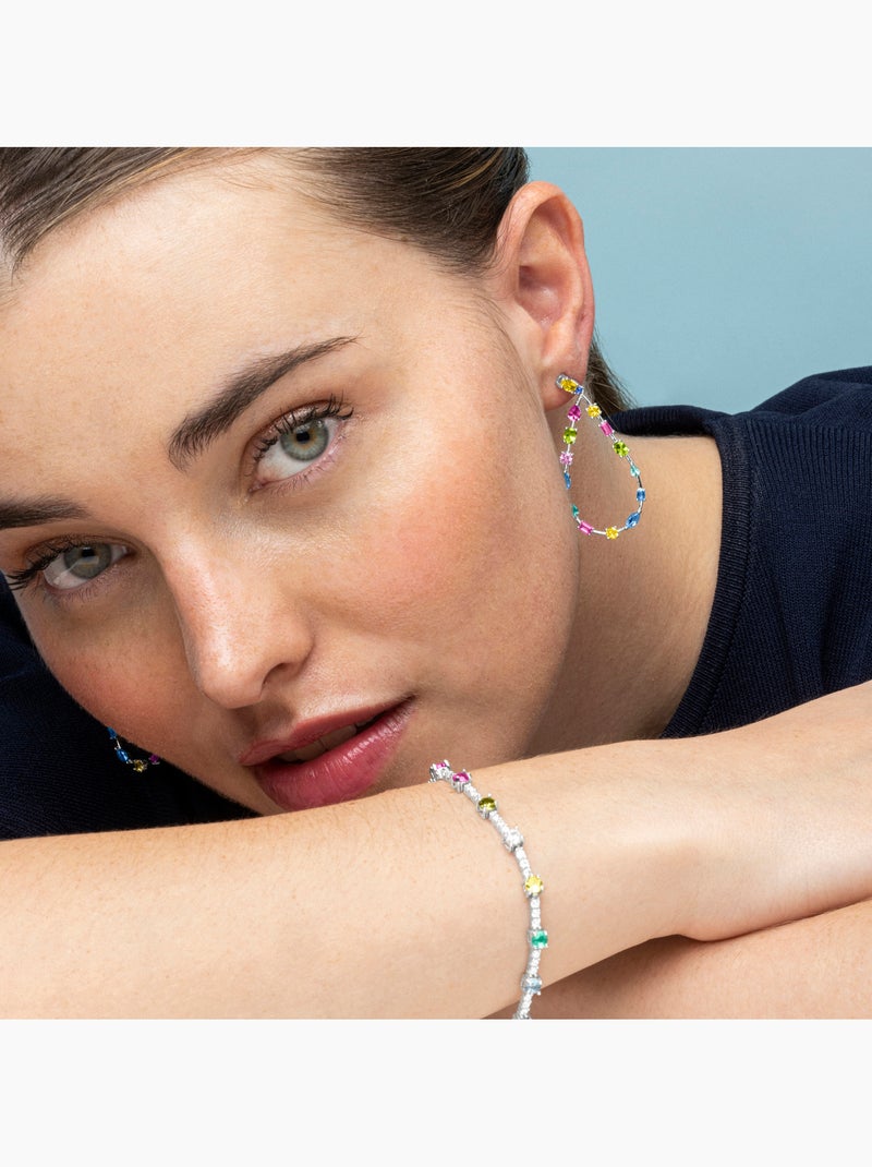 Boucles d'oreilles Luxenter en argent sterling 925 et zircone multicolore finition rhodium - Weao Multicolore - Kiabi