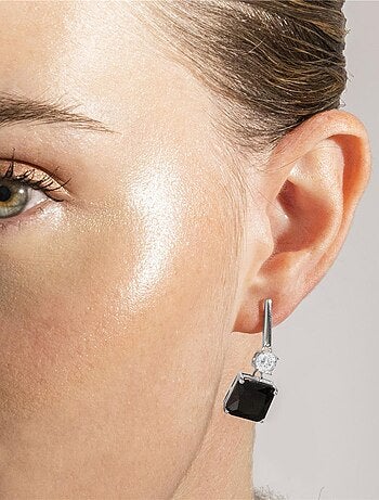 Boucles d'oreilles Luxenter en argent sterling 925 et zircone Onix finition rhodium - Askuo