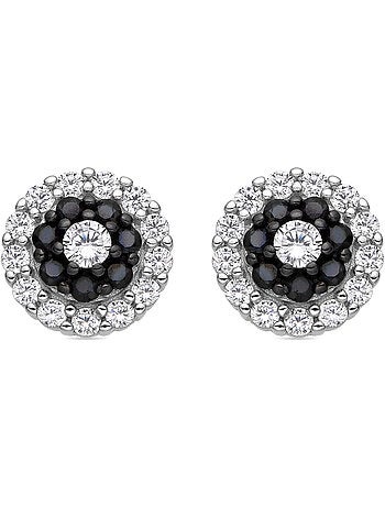 Boucles d'oreilles Luxenter en argent sterling 925 et zircone onyx finition rhodium - Ziadri
