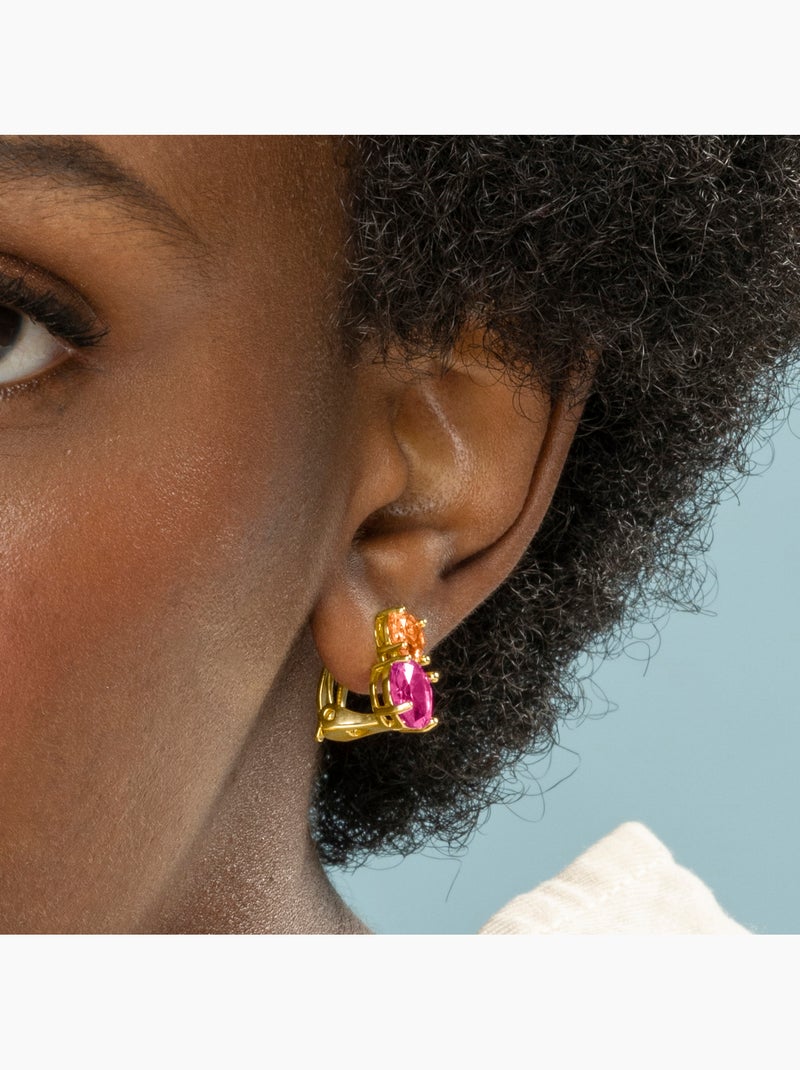 Boucles d'oreilles Luxenter en argent sterling 925 et zircone rose et plaqué or 18k-Elsoni Jaune - Kiabi