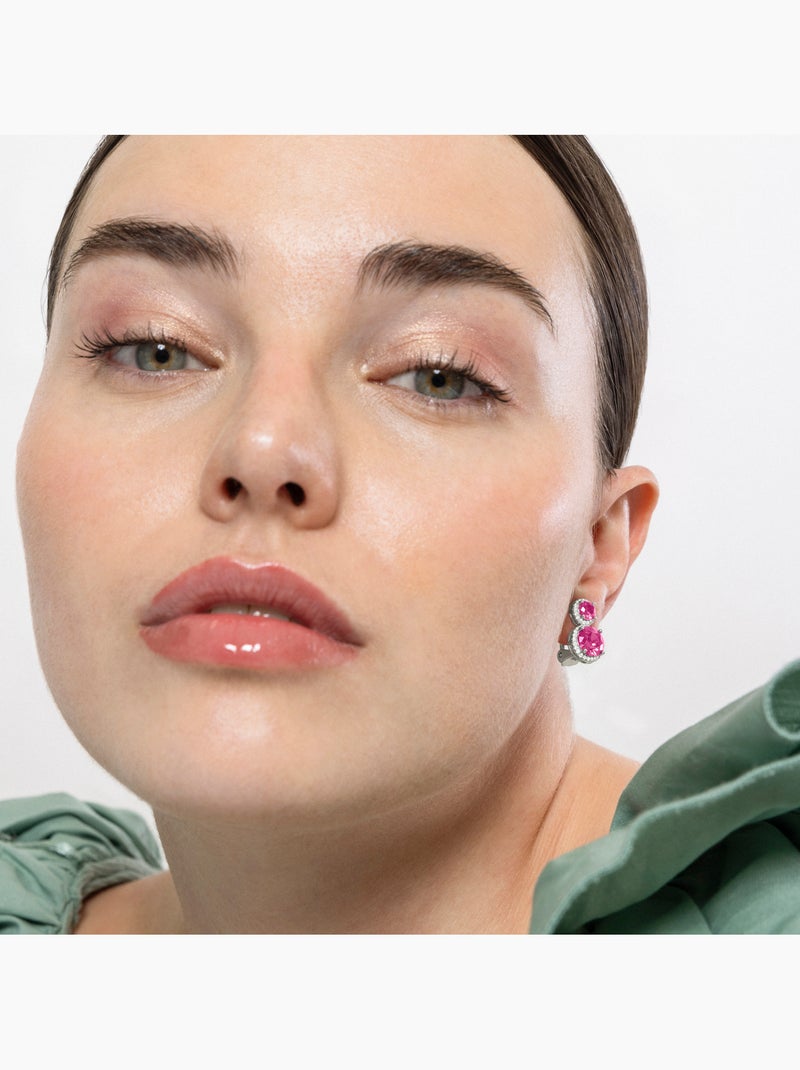 Boucles d'oreilles Luxenter en argent sterling 925 et zircone rose finition rhodium - Pruka Rose - Kiabi