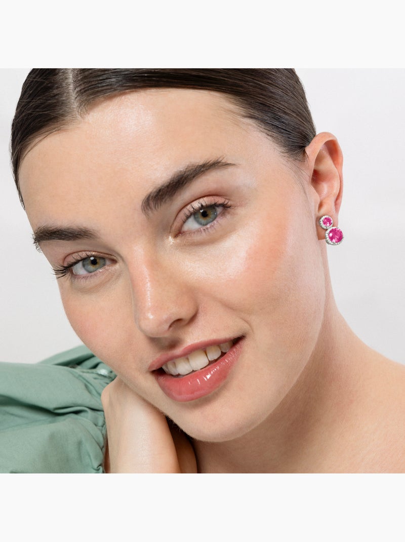 Boucles d'oreilles Luxenter en argent sterling 925 et zircone rose finition rhodium - Pruka Rose - Kiabi