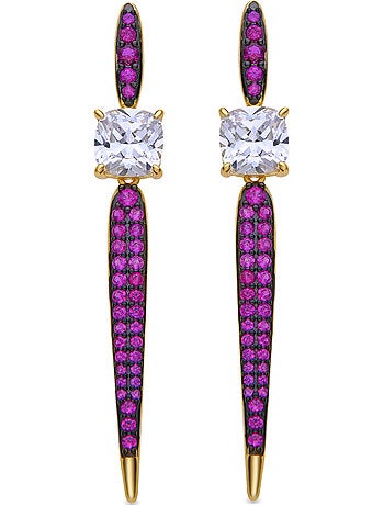 Boucles d'oreilles Luxenter en argent sterling 925 et zircone rubis finies et plaqué or 18k-Pikto